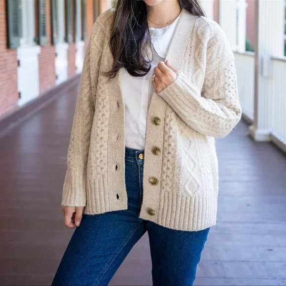 J. Crew Cable-knit stretch wool cardigan - Picture 1 of 5